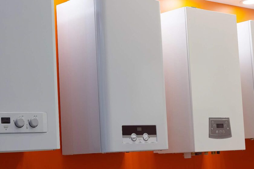 new gas boilers in a showroom
